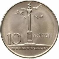 (1965) Монета Польша 1965 год 10 злотых "Варшава 700 лет Колонна Сигизмунда"  Медь-Никель  UNC